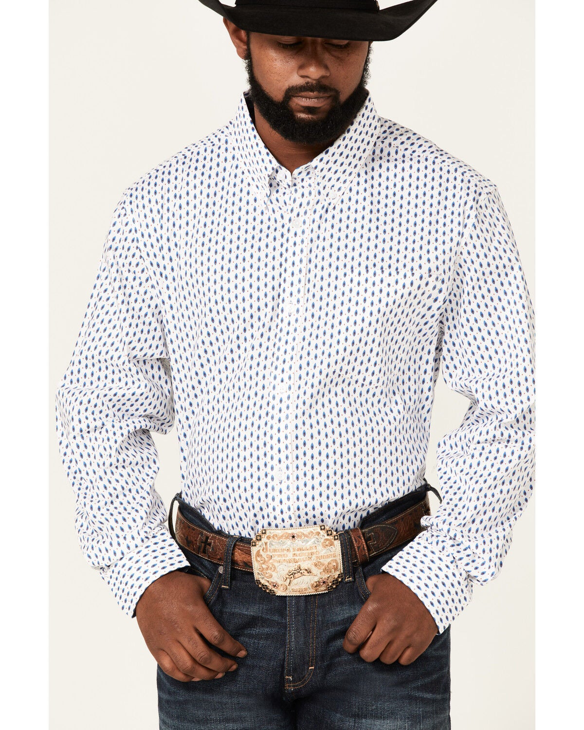 Image #3 - RANK 45&reg; Men's Trained Geo Print Long Sleeve Button-Down Western Shirt, White, hi-res