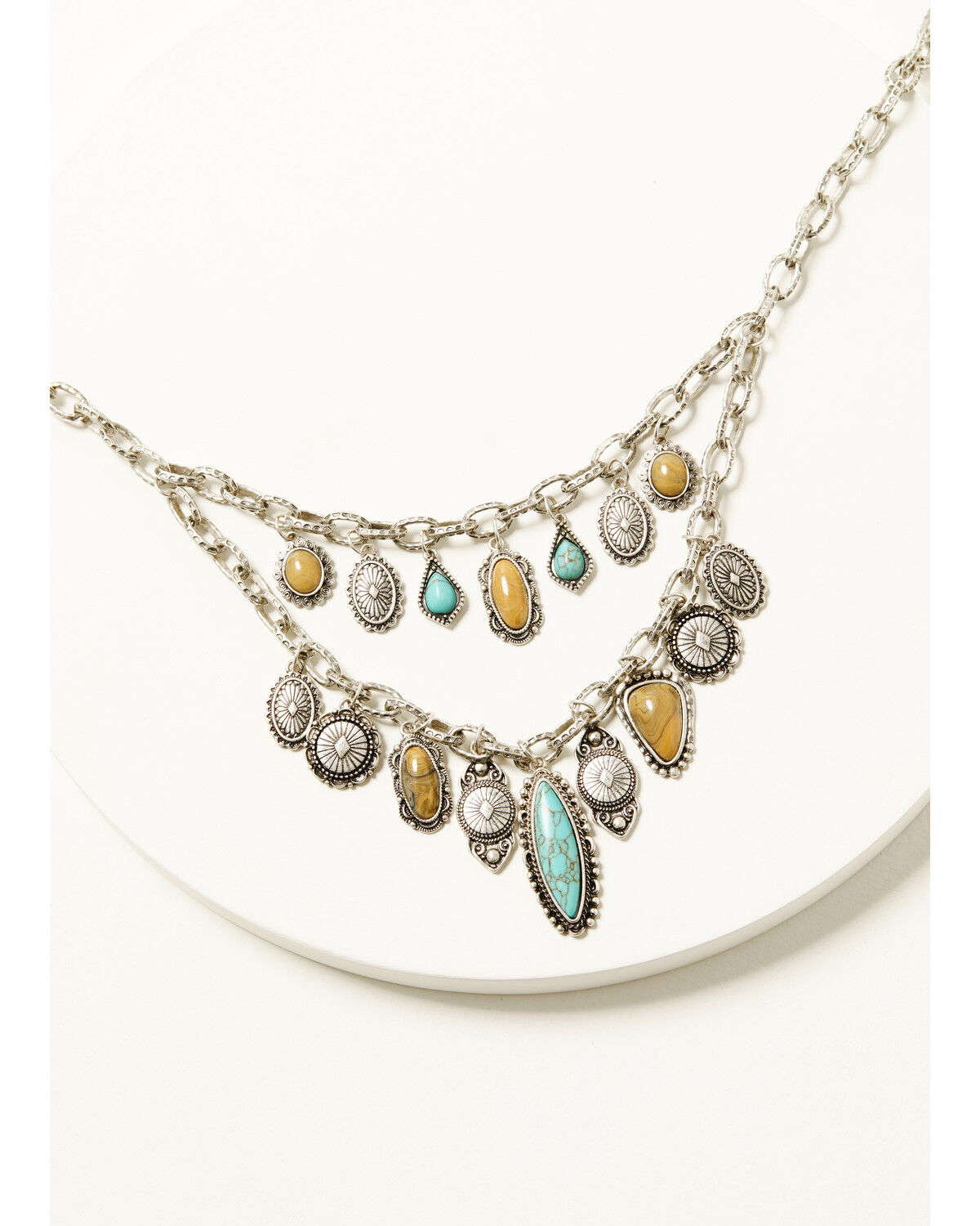 Image #1 - Shyanne Women's Rodeo Sunset Layered Charm Concho Necklace, Turquoise, hi-res