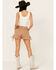 Image #3 - Saints & Hearts Women's Faux Suede High Rise Lace-Up Shorts , Tan, hi-res