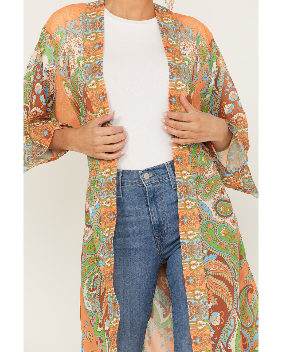 Image #3 - Flying Tomato Women's Paisley Print Kimono, Orange, hi-res
