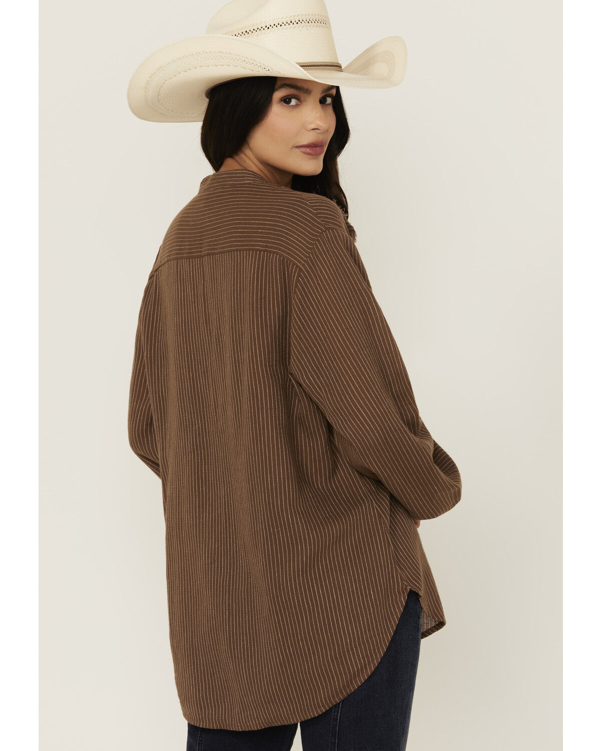 Image #4 - Cleo + Wolf Women's Bren Ruffle Front Long Sleeve Shirt, Chocolate Brown, hi-res