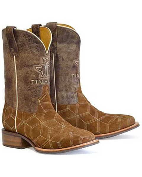 Image #1 - Tin Haul Men's Cubed Western Boots - Broad Square Toe, Brown, hi-res