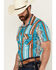 Image #2 - Rock & Roll Denim Men's Southwestern Striped Short Sleeve Snap Stretch Western Shirt, Turquoise, hi-res