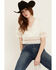 Image #1 - Miss Me Women's Crochet Hem Short Sleeve Blouse, White, hi-res