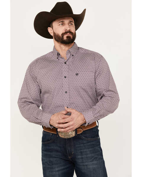 Ariat Men's Demetri Classic Fit Long Sleeve Button Down Western Shirt, Wine, hi-res