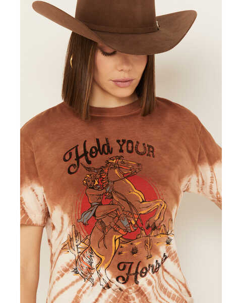 Image #2 - American Highway Women's Hold Your Horses Tie Dye Short Sleeve Graphic Tee, Rust Copper, hi-res