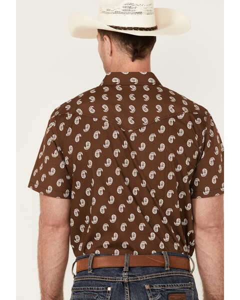Image #4 - Cody James Men's Jockey Paisley Print Short Sleeve Snap Western Shirt , Brown, hi-res