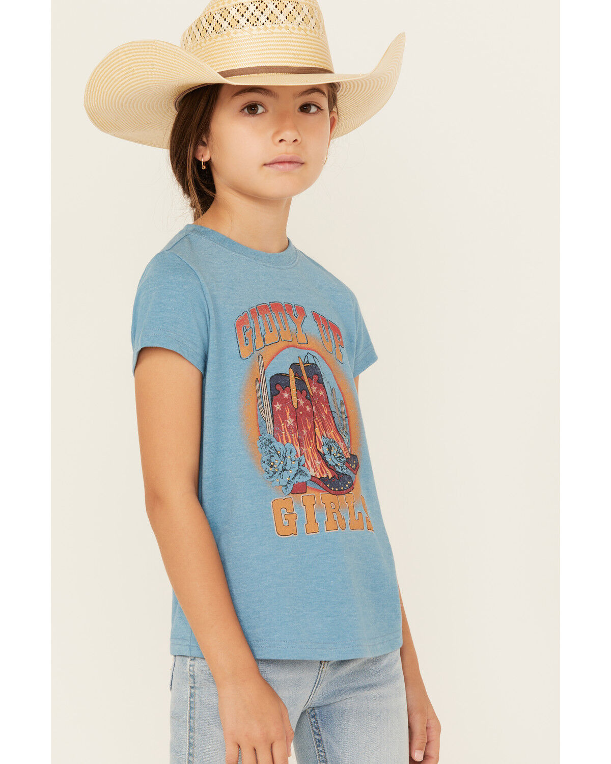 Image #2 - Shyanne Girls' Giddy Up Embellished Short Sleeve Graphic Tee, Blue, hi-res