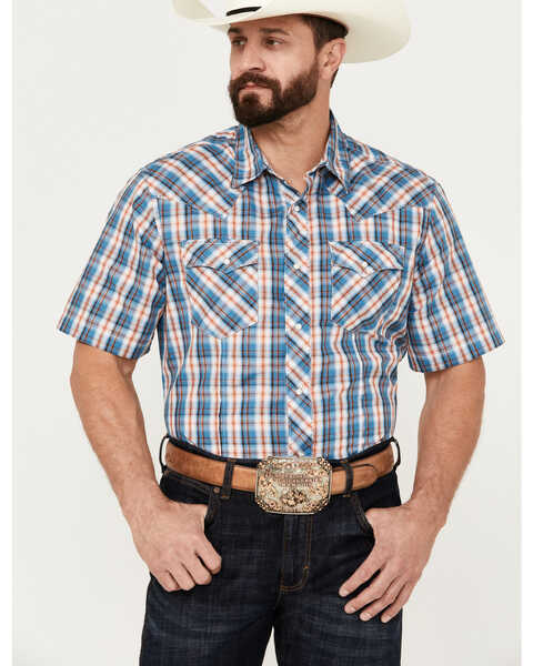 Image #1 - Wrangler Men's Plaid Print Short Sleeve Western Pearl Snap Shirt, Multi, hi-res
