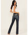 Image #1 - Rock & Roll Denim Women's Dark Wash Mid Rise Scallop Embroidered Bootcut Stretch Denim Jeans, Dark Wash, hi-res