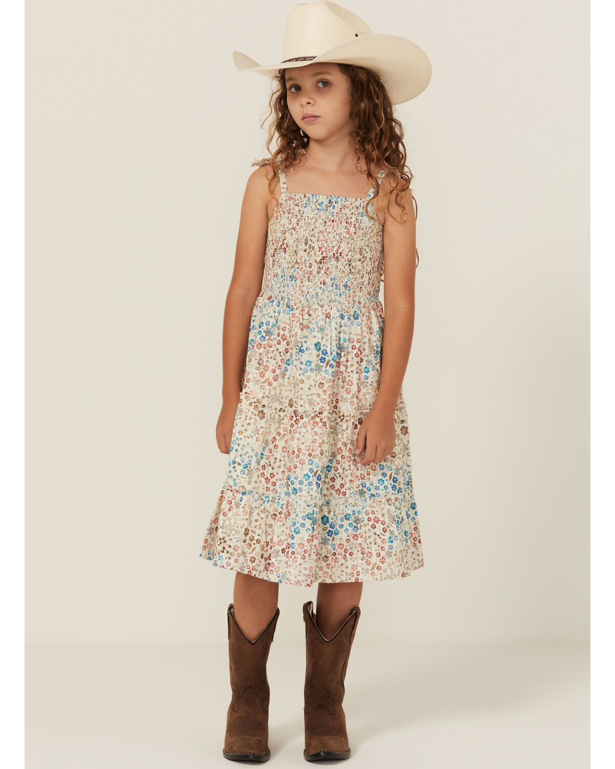 Image #1 - Shyanne Girls' Floral Print Sleeveless Midi Dress, Ivory, hi-res