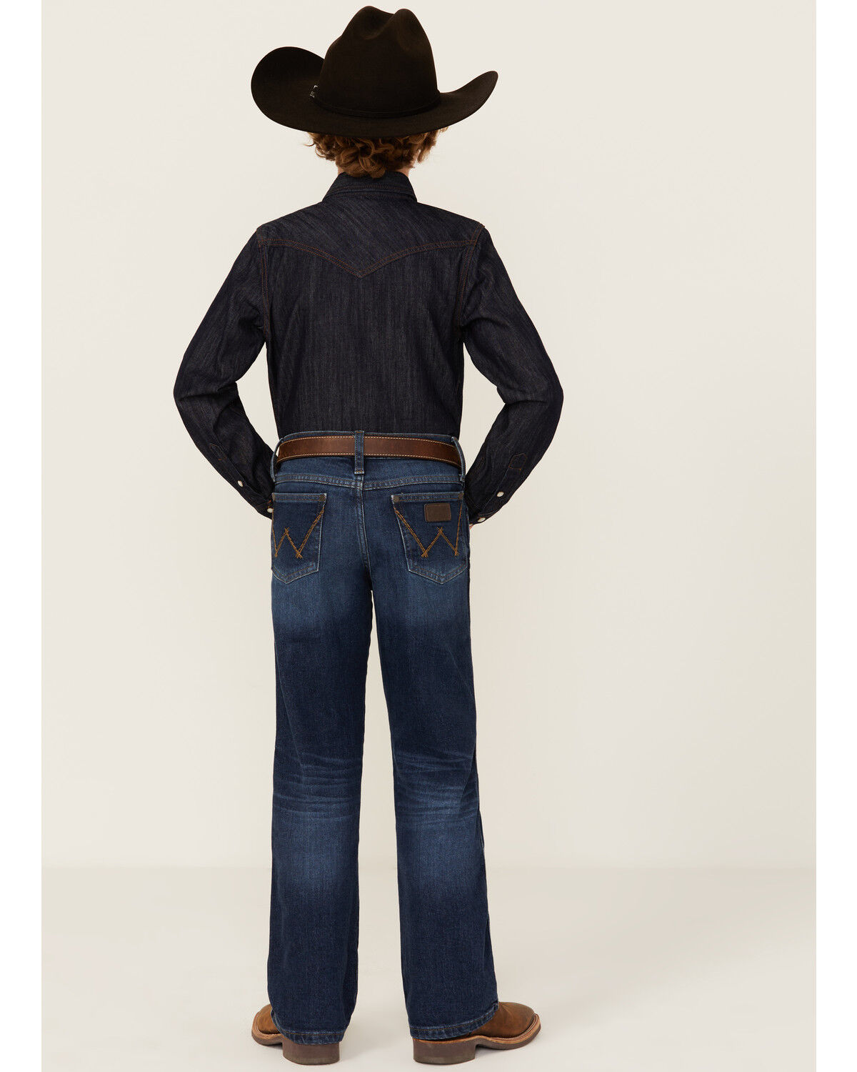 Image #3 - Wrangler Retro Boys' Troxler Dark Wash Relaxed Bootcut Stretch Denim Jeans, Blue, hi-res
