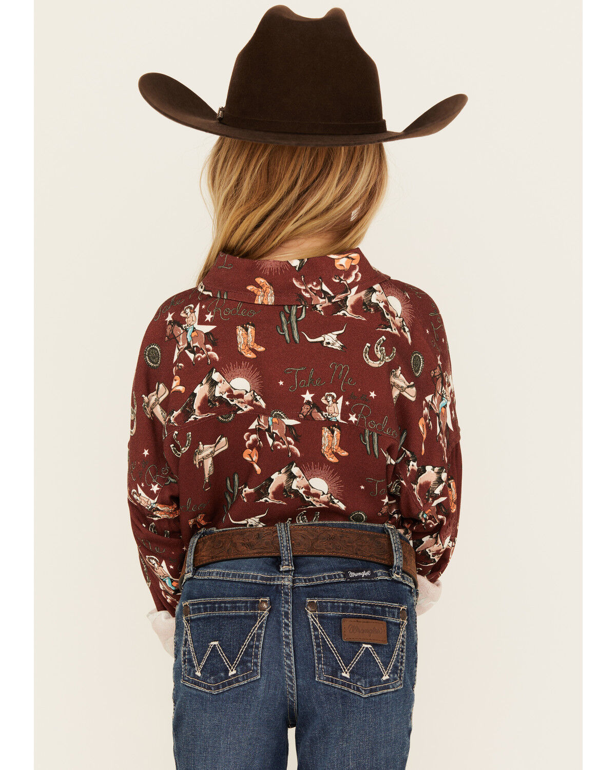 Image #4 - Rock & Roll Denim Girls' Conversational Print Long Sleeve Button-Down Western Shirt, Rust Copper, hi-res