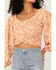Image #3 - Flying Tomato Women's Criss Cross Smocked Long Sleeve Crop Top, Ivory, hi-res