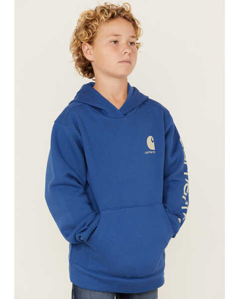 Image #2 - Carhartt Little Boys' Logo Graphic Hooded Sweatshirt , Blue, hi-res