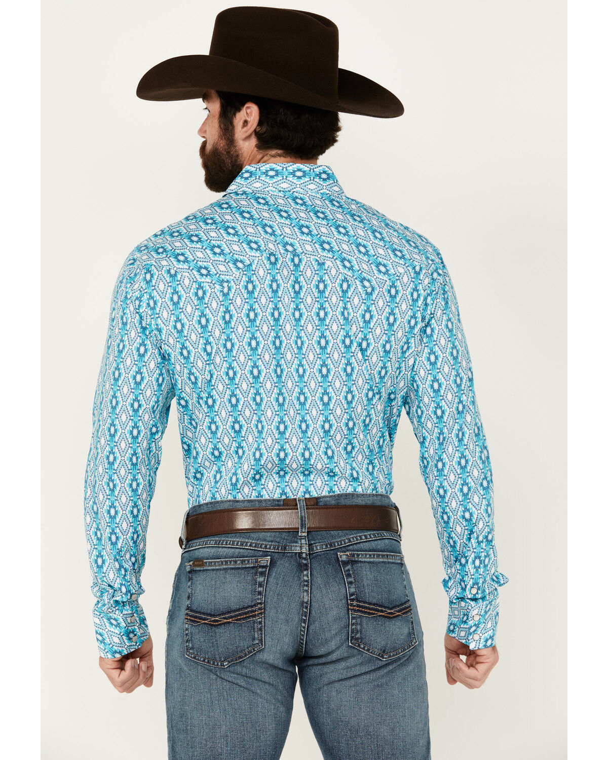 Image #4 - Rock & Roll Denim Men's Southwestern Print Long Sleeve Pearl Snap Stretch Western Shirt, Turquoise, hi-res