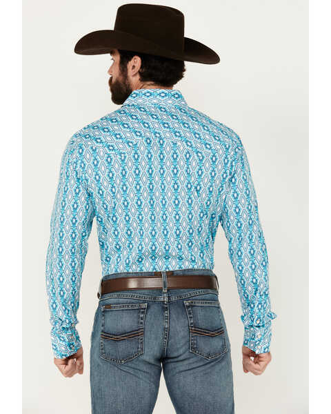 Image #4 - Rock & Roll Denim Men's Southwestern Print Long Sleeve Pearl Snap Stretch Western Shirt, Turquoise, hi-res