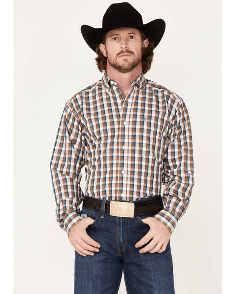 Image #1 - Ariat Men's Wrinkle Free Scout Plaid Button Down Western Shirt , Blue, hi-res