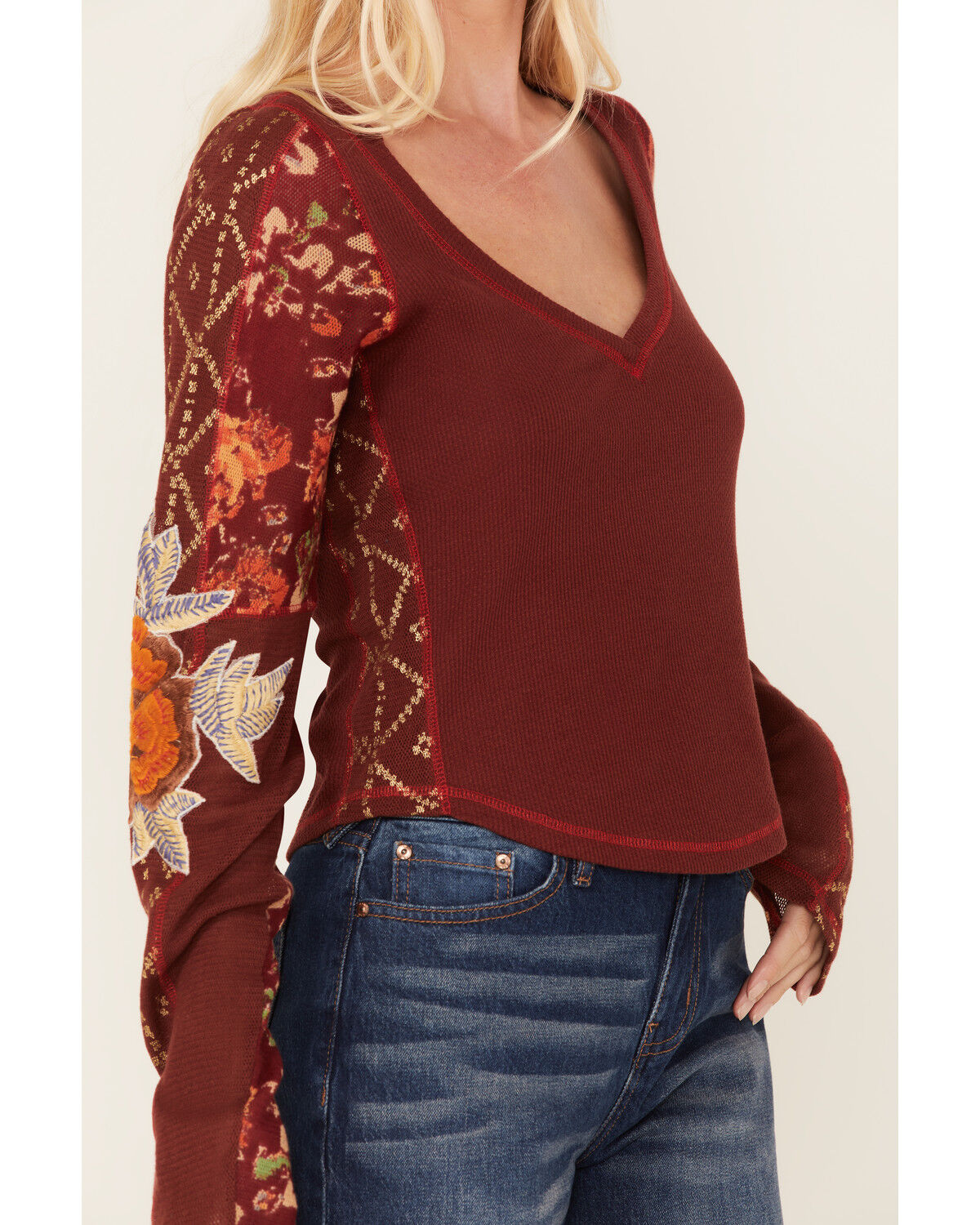 Free People Women's Amara Floral Print Long Sleeve Top