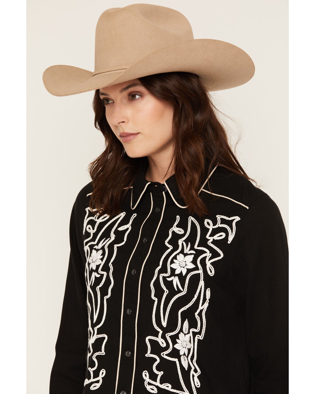 Image #2 - Kimes Ranch Women's Stevie Floral Embroidered Long Sleeve Pearl Snap Western Shirt, Black, hi-res