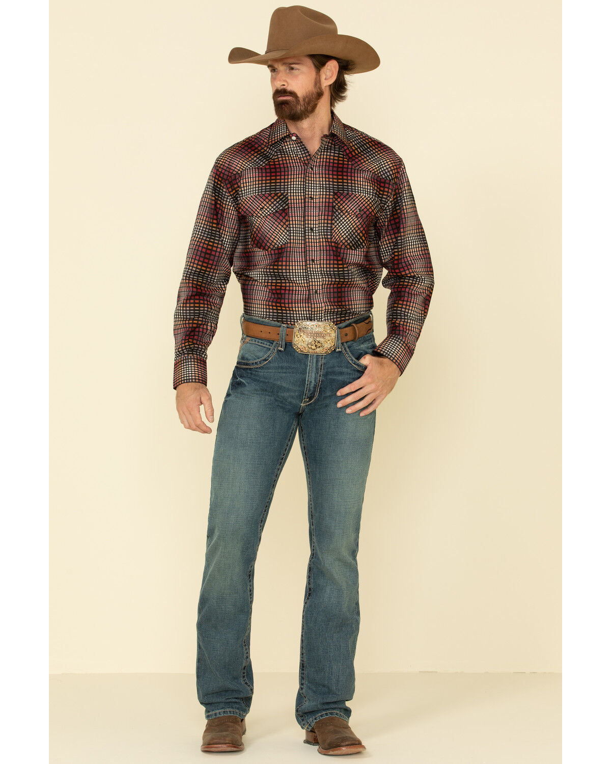 Image #3 - Resistol Men's Multi Chestnut Check Plaid Long Sleeve Western Shirt, Multi, hi-res