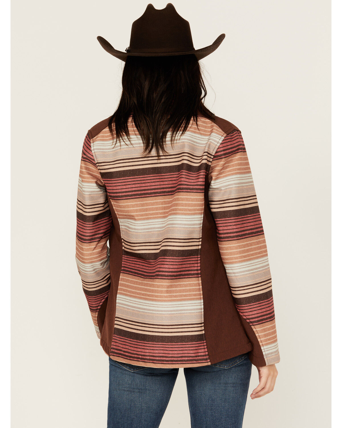 Image #4 - Cowgirl Hardware Women's Desert Serape Striped Softshell Jacket, Brown, hi-res