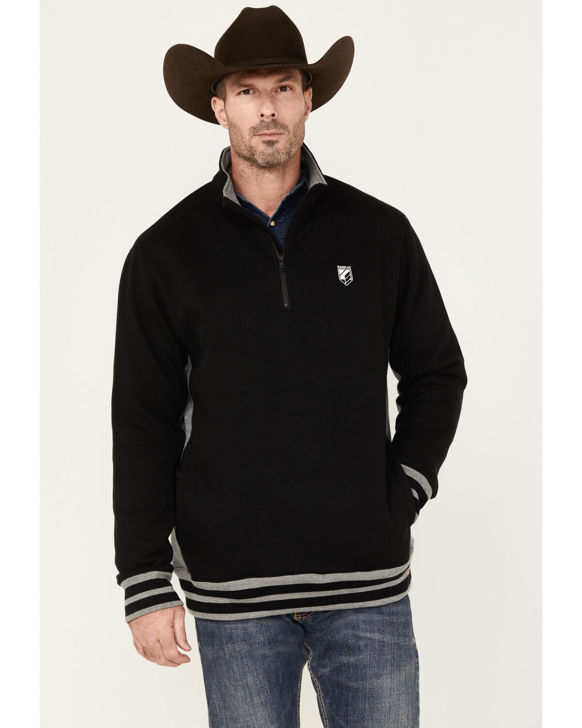 Image #1 - RANK 45® Men's Bring it 1/4 Zip Pullover, Black, hi-res