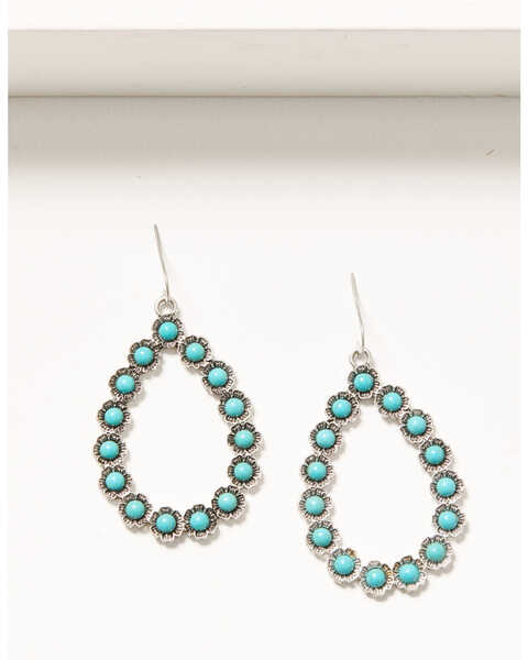 Image #1 - Shyanne Women's Silver Floral & Turquoise Beaded Dangle Earrings, Silver, hi-res