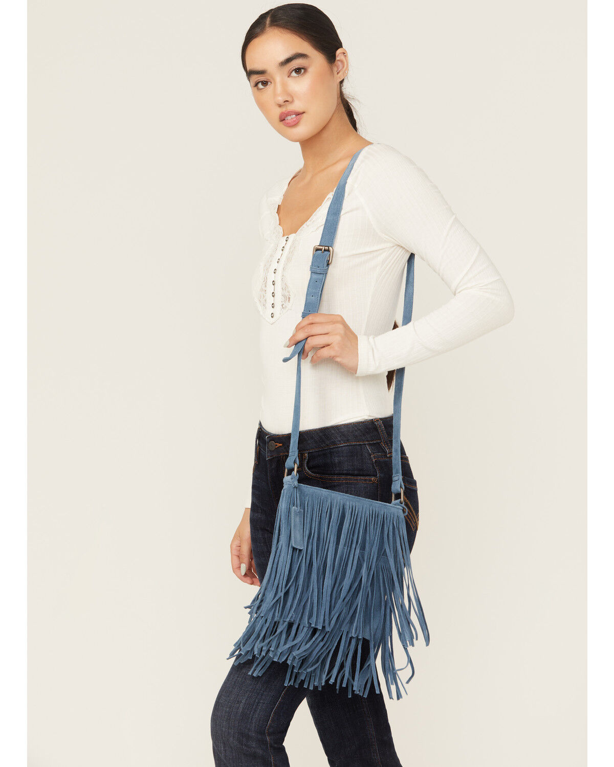 Image #1 - Idyllwind Women's Camarillo Fringe Suede Crossbody Bag, Blue, hi-res