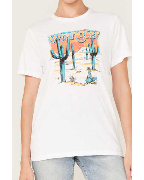 Wrangler Women's Sunset Cactus Logo Graphic Tee, White, hi-res