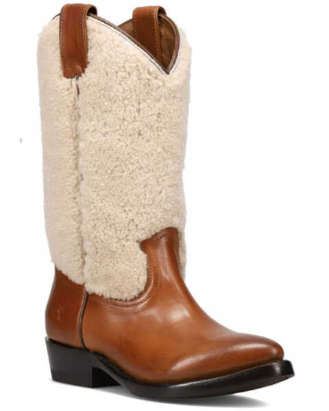 Frye Women's Billy Pull-On Shearling Western Boots - Medium Toe , Caramel, hi-res