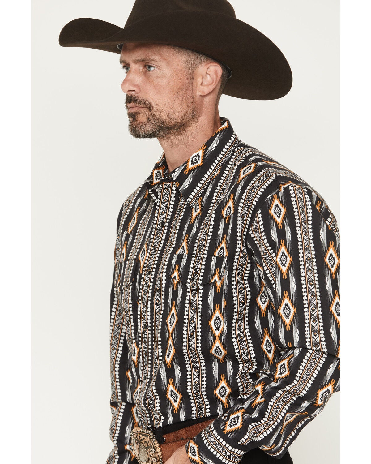 Image #2 - Wrangler Men's Checotah Southwestern Print Long Sleeve Snap Western Shirt - Tall, Black, hi-res