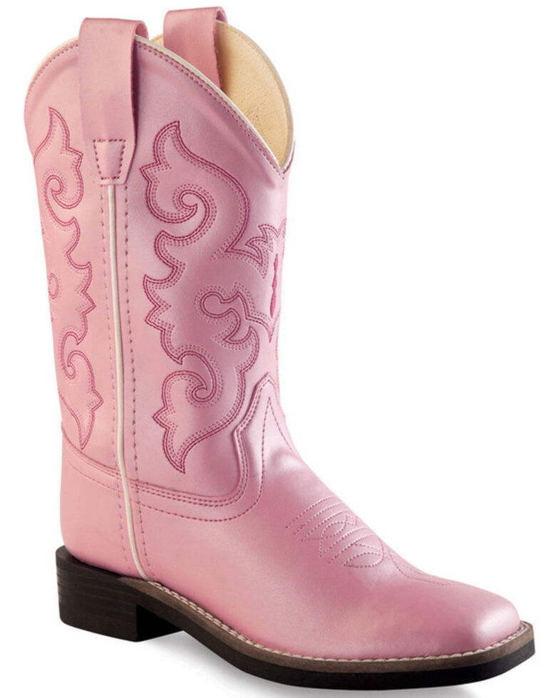 Old West Girls' Pink Western Boots - Square Toe , Pink, hi-res