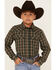 Image #1 - Cody James Boys' Douglas Fir Plaid Print Long Sleeve Snap Western Shirt, Green, hi-res