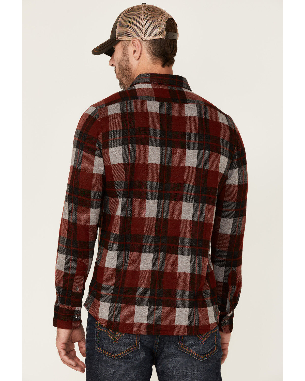 Image #4 - Flag & Anthem Men's Berks Plaid Textured Knit Long Sleeve Button-Down Western Shirt, Red, hi-res