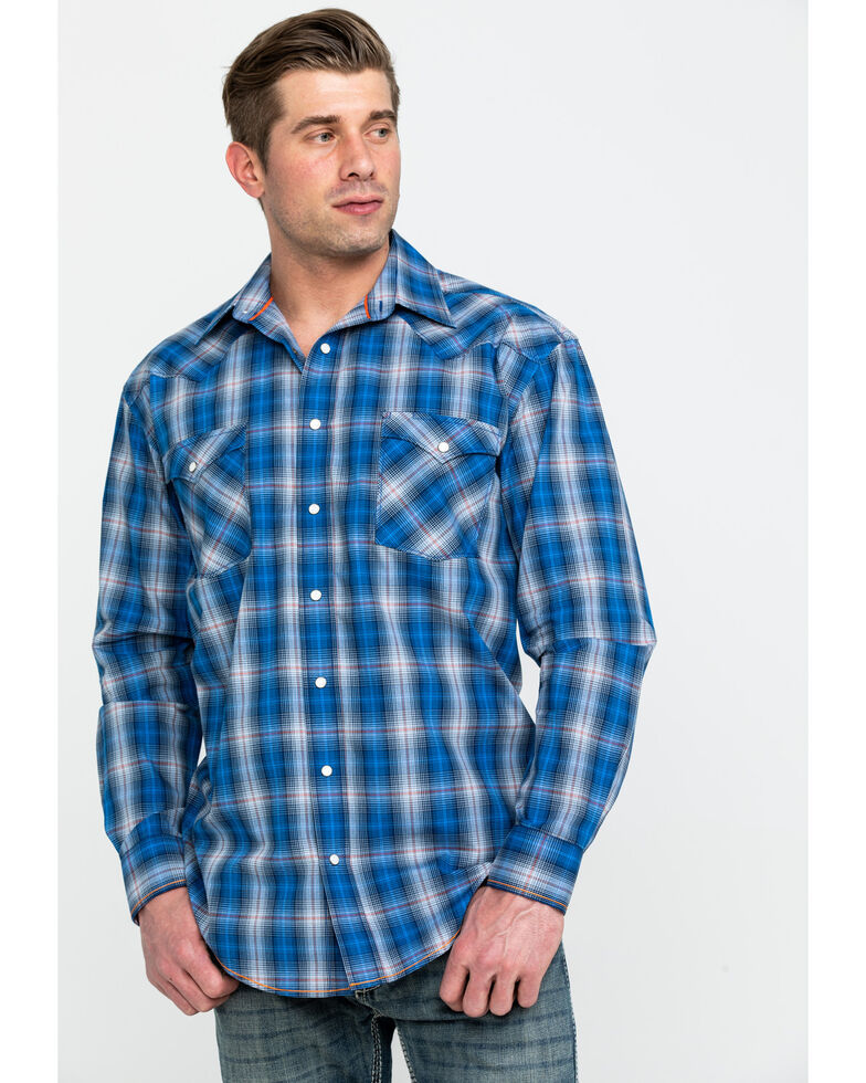 Rough Stock by Panhandle Men's Holbrook Vintage Plaid Long Sleeve Western Shirt , Navy, hi-res