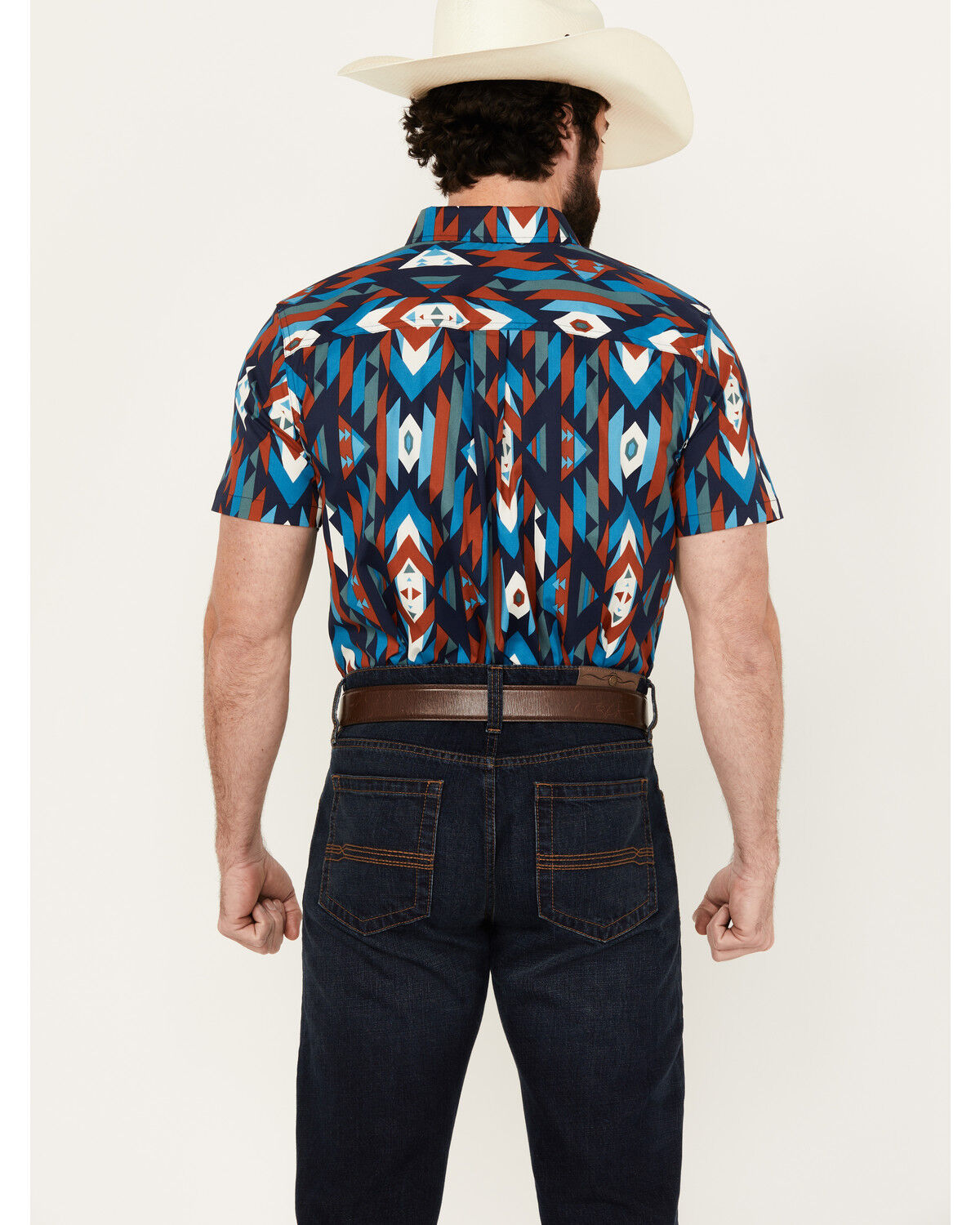 Image #4 - RANK 45® Men's Raflame Southwestern Print Button-Down Stretch Western Shirt, Dark Orange, hi-res