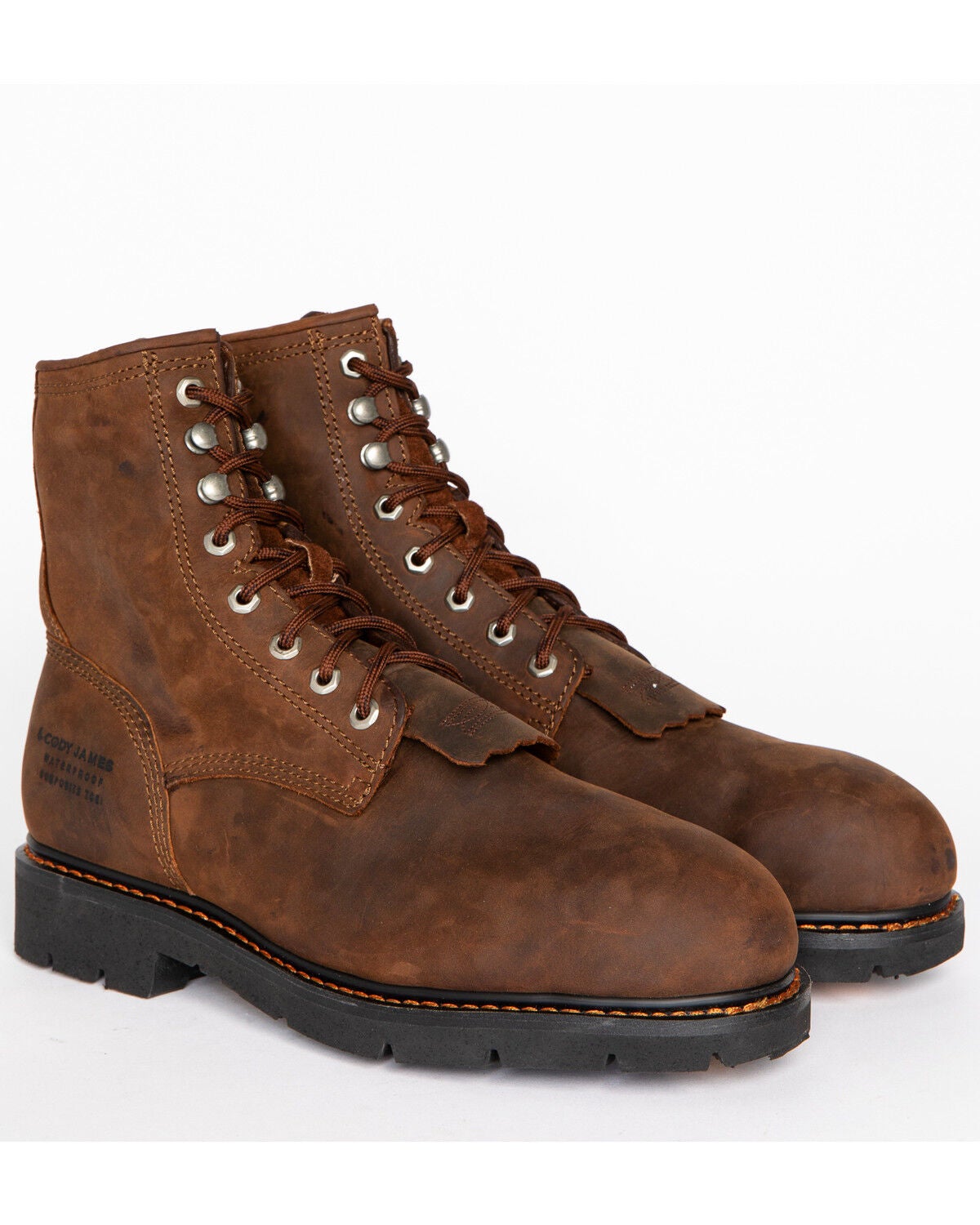 Cody James Men's 8" Mustang Lace-Up Kiltie Waterproof Work Boots - Composite Toe, Brown, hi-res