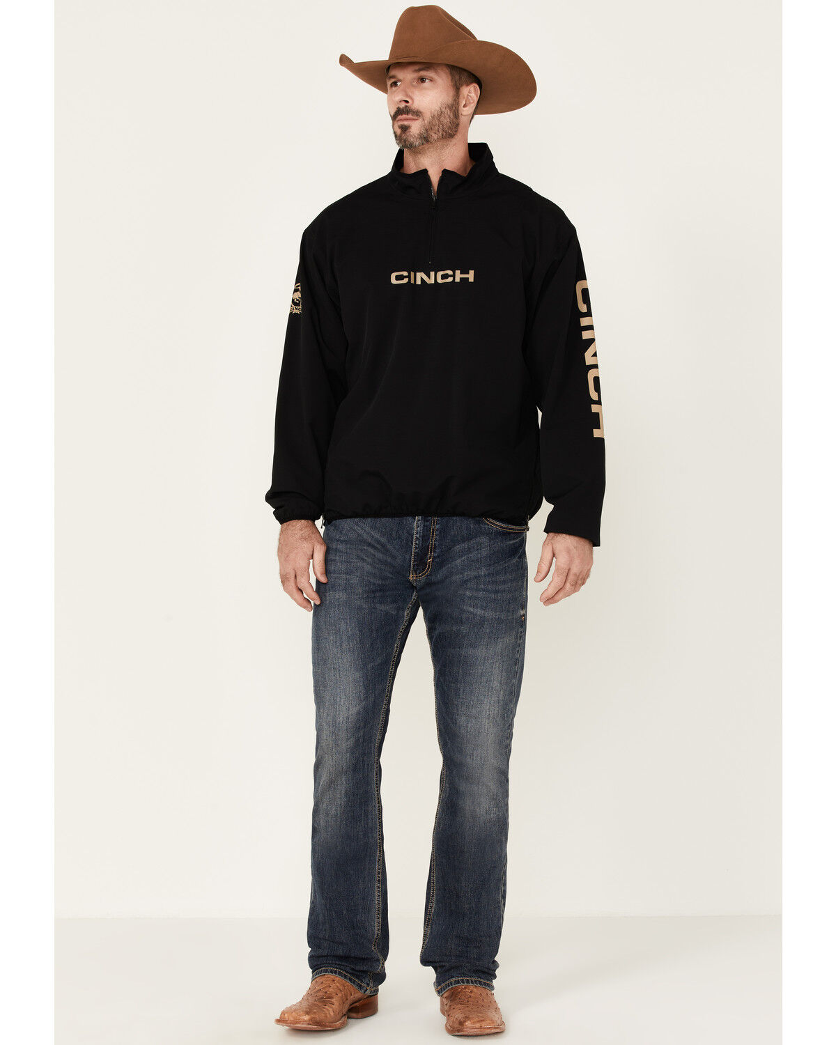 Cinch Men's Black Logo Sleeve 1/4 Zip Front Windbreaker