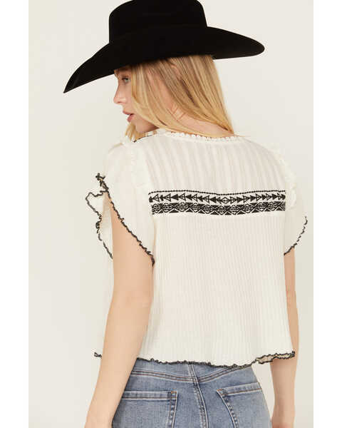 Image #4 - Free People Women's Ribbed Short Sleeve Embroidered Shirt , White, hi-res