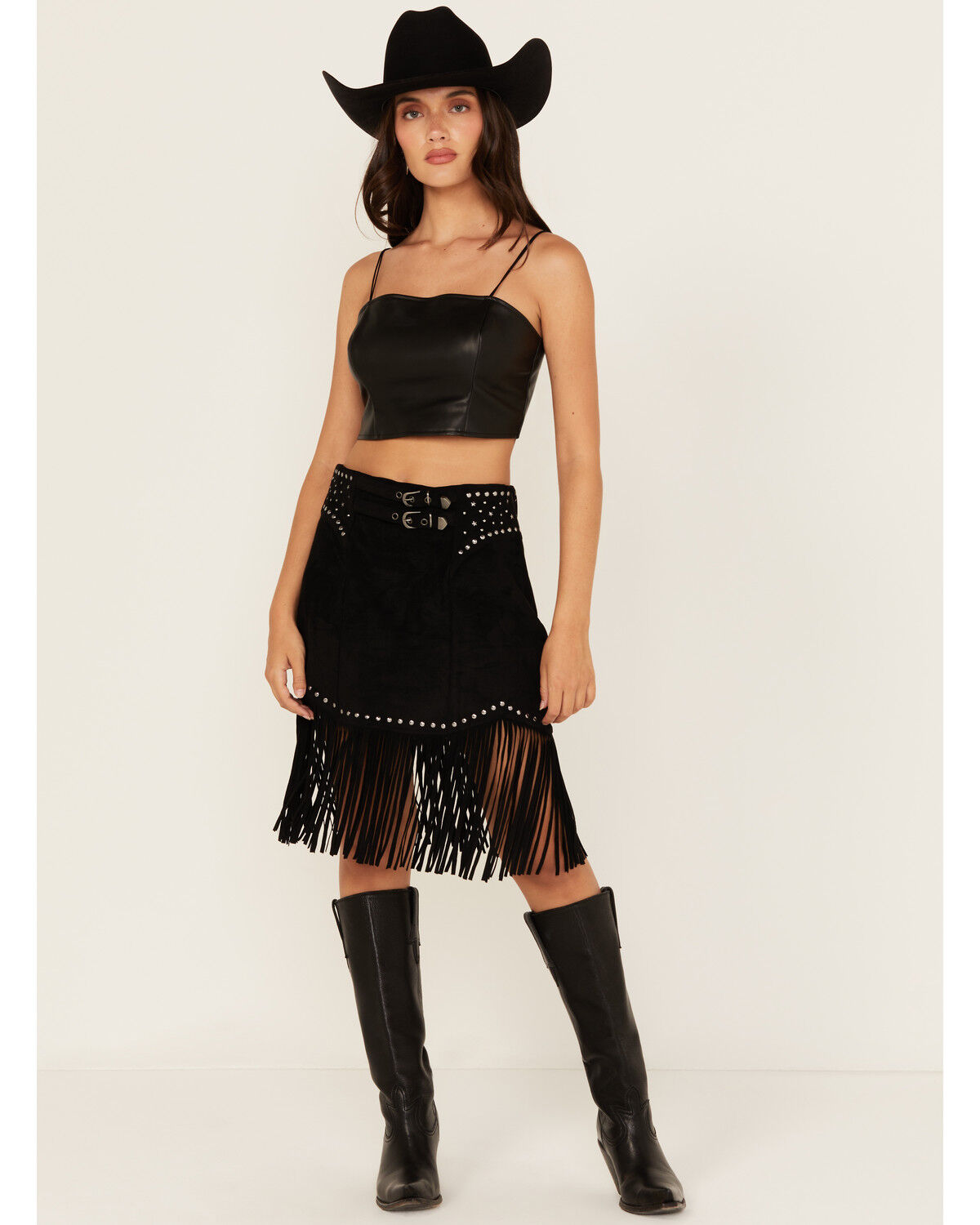 Image #1 - Rock & Roll Denim Women's Fringe Buckle Skirt, , hi-res