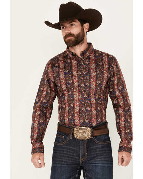 Cody James Men's Decoy Paisley Print Long Sleeve Stretch Button-Down Western Shirt - Tall, Tan, hi-res