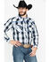 Image #1 - Cowboy Hardware Men's Block Plaid Print Long Sleeve Snap Western Shirt , Black, hi-res