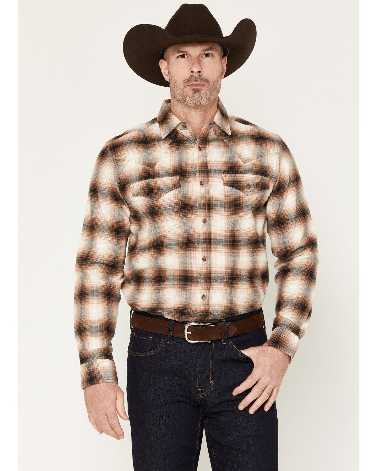 Image #1 - Cody James Black 1978&reg; Men's Broadwater Plaid Print Long Sleeve Button-Down Flannel Shirt, Tan, hi-res