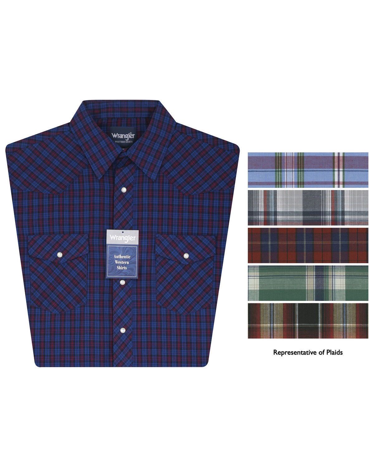 Wrangler Assorted Striped or Plaid Long Sleeve Classic Western Shirt - Big & Tall, Plaid, hi-res