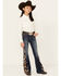 Image #1 - Grace In LA Girls' Dark Wash Mid Rise Paisley Embroidered Flare Jeans, Medium Wash, hi-res