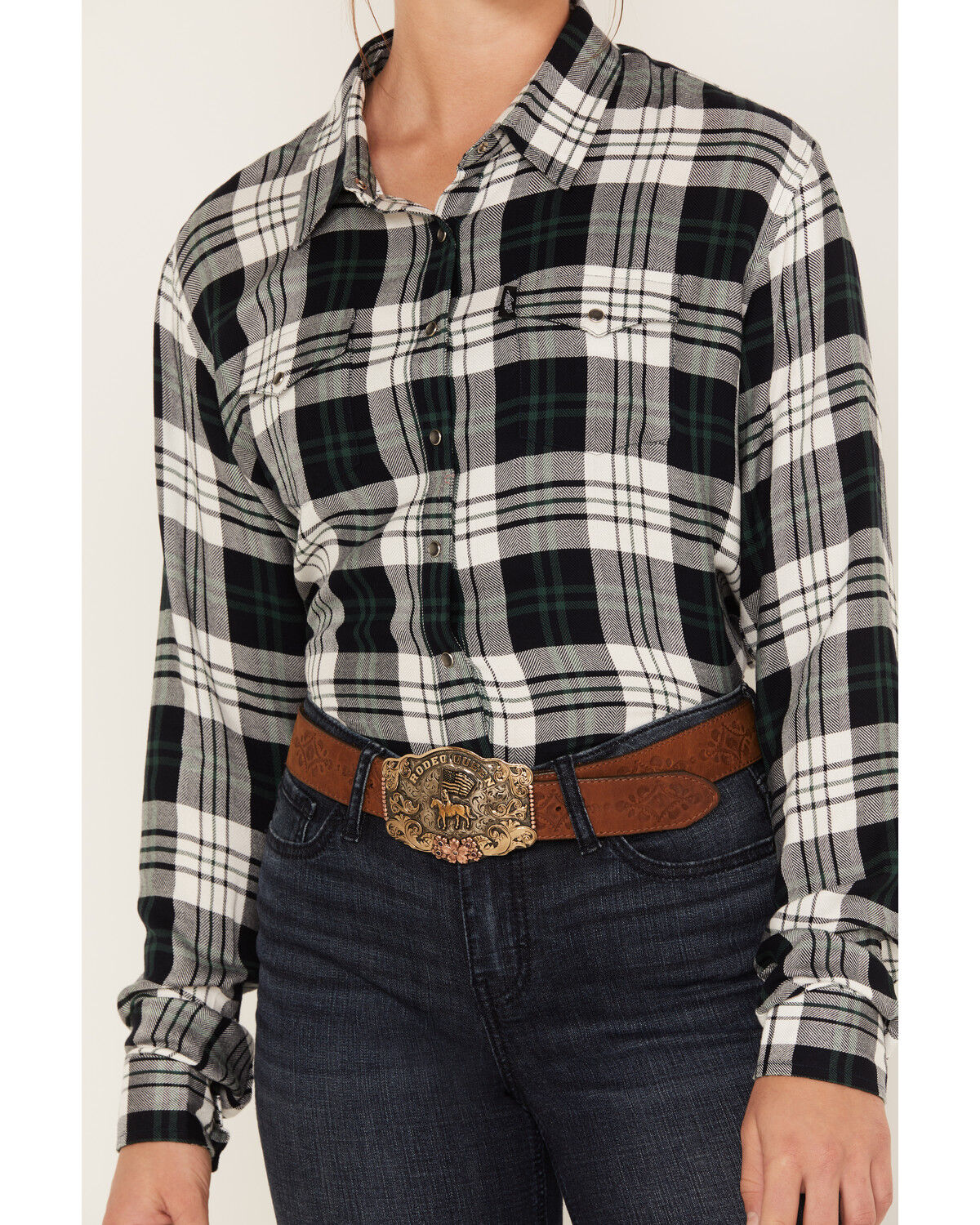 Image #3 - Hooey Women's Plaid Print Long Sleeve Snap Flannel Shirt, Black, hi-res