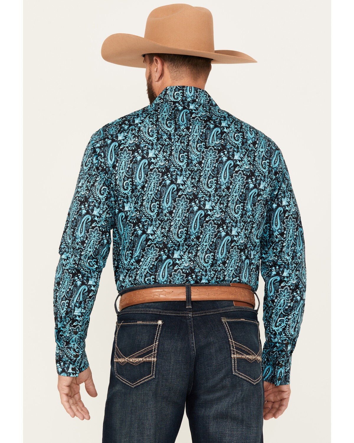 Rock & Roll Denim Men's Paisley Print Long Sleeve Snap Stretch
