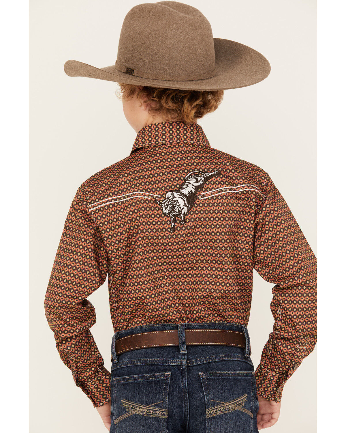 Image #4 - Cowboy Hardware Boys' Curvy Diamond Print Long Sleeve Snap Western Shirt, , hi-res