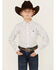 Image #1 - Ariat Boys' Parker Cactus Print Long Sleeve Button-Down Western Shirt, White, hi-res